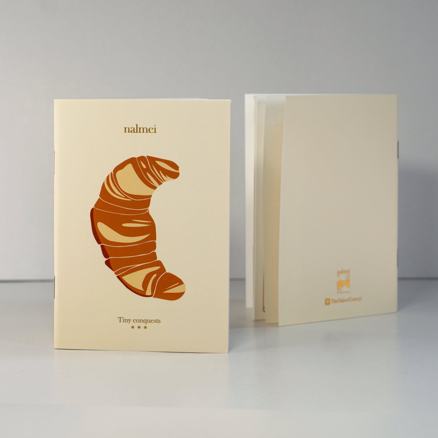 Beige croissant To-do List notebook showcasing the gold foiling work - front and back | Nalmei