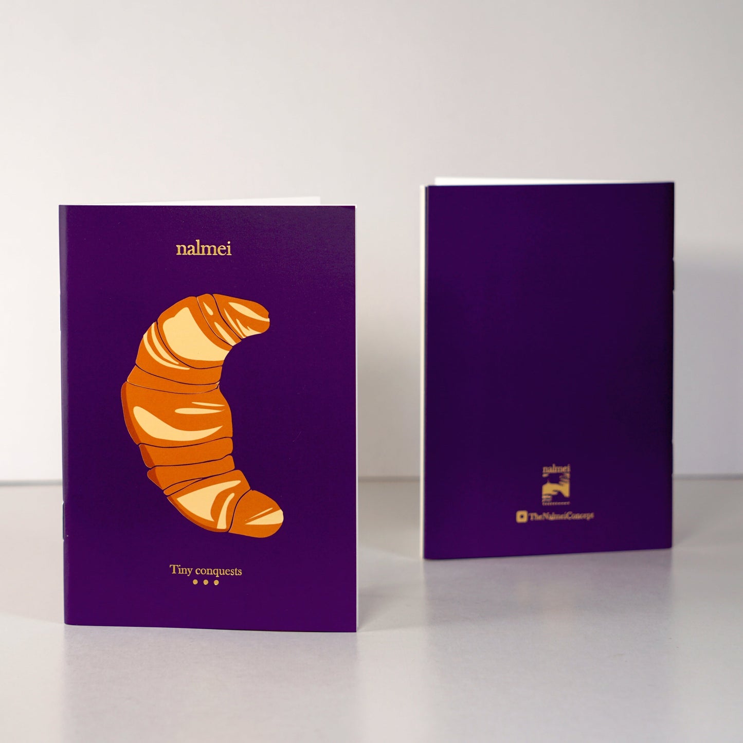 Purple croissant To-do List notebook showcasing the gold foiling work - front and back | Nalmei