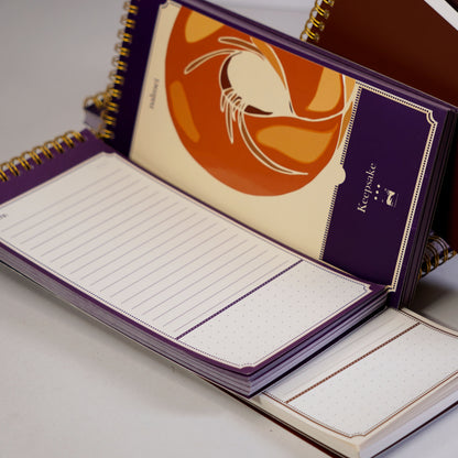 A Purple Tear Away Notepad showing the front and inside of the book | Nalmei