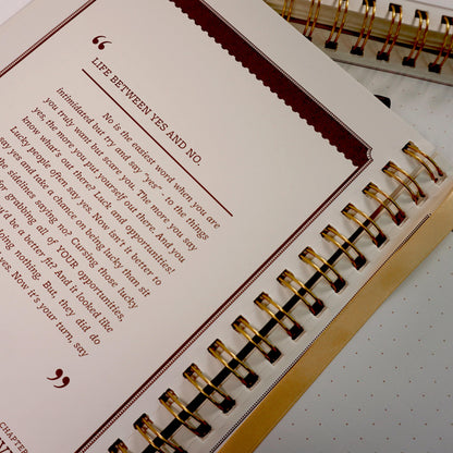 Insides of the beige Quotes Journal showing a page of a quote named 'Life between yes and no' | Nalmei